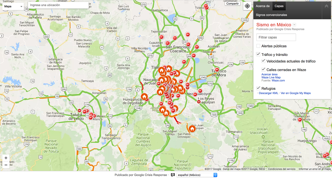 Google Activa Mapa de Crisis por sismo en México