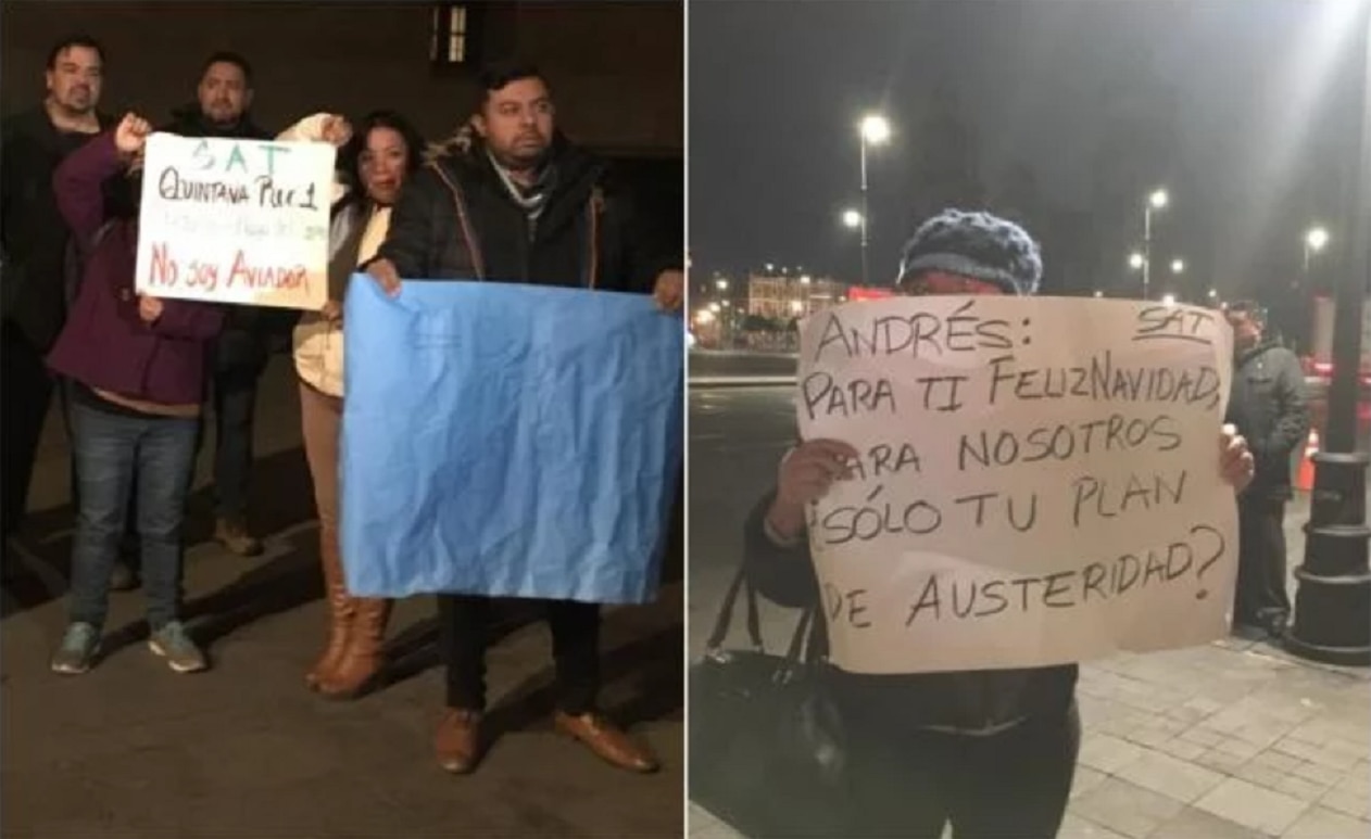 Ex trabajadores del SAT se manifiestan ante Palacio Nacional