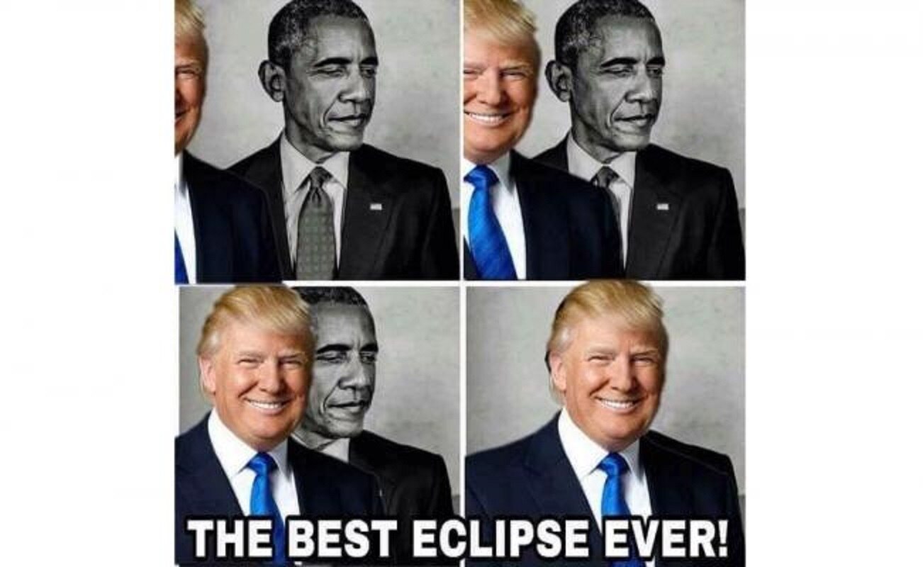 "El mejor eclipse de la historia": Trump comparte meme tapando a Obama