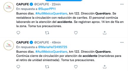 Debido a carambola, reportan tráfico detenido en la autopista México-Querétaro