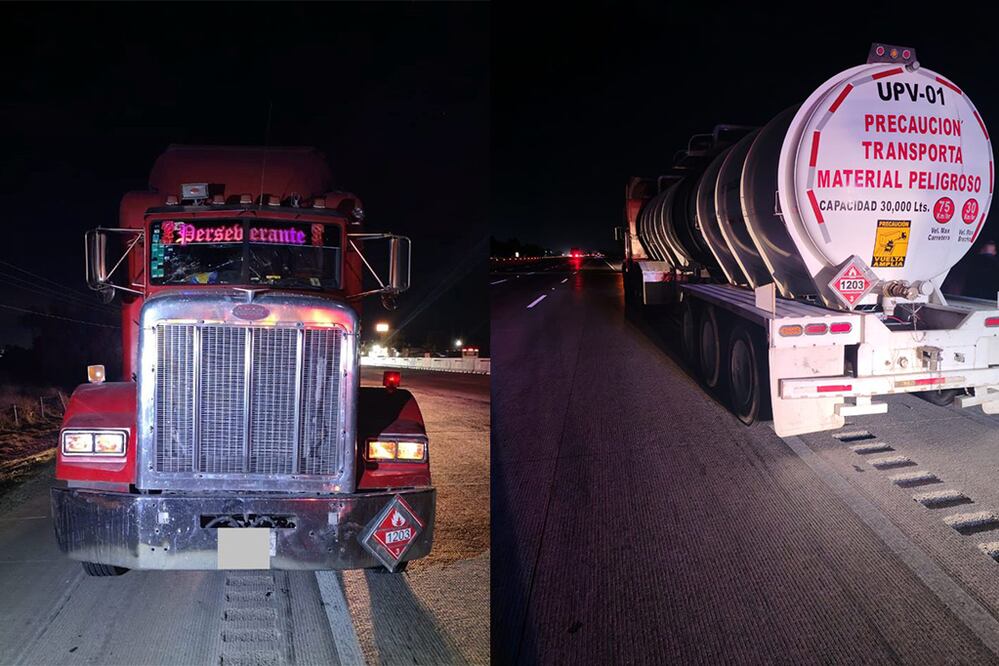 Autopista México-Querétaro: Aseguran pipa con hidrocarburo de posible origen ilícito. Foto: Especial