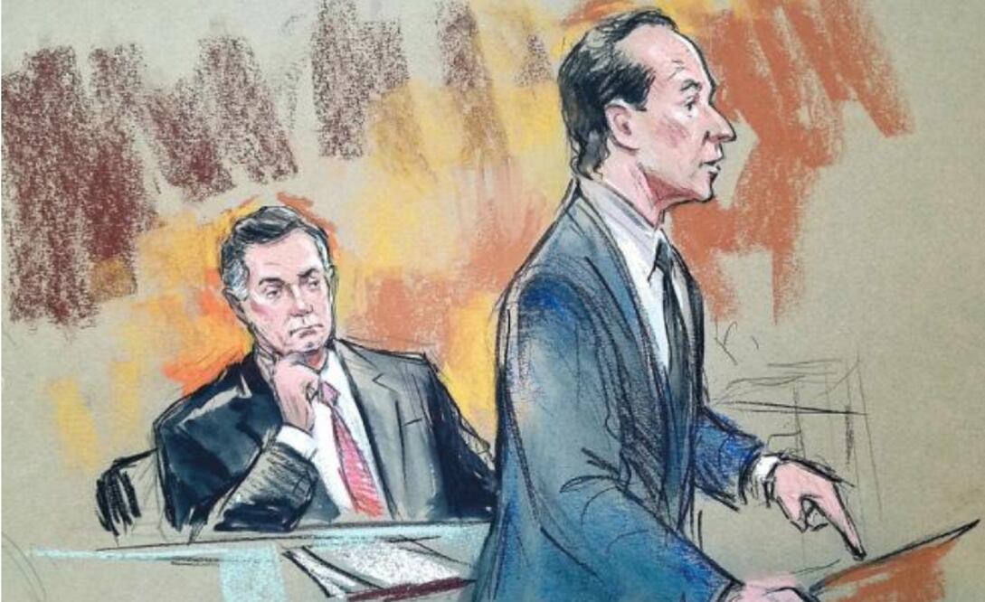 El ex jefe de campaña de Trump, Paul Manafort, en una ilustración de su audiencia de ayer ante la Corte de Distrito de Washington. (BILL HENNESSY. REUTERS)