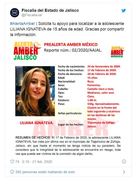 Buscan a menor de origen ruso desaparecida en Jalisco