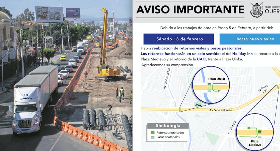 Cambian retornos de automovilistas y pasos peatonales en Paseo 5 de Febrero
