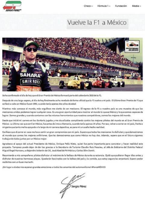 ‘Checo’ se emociona con la F1