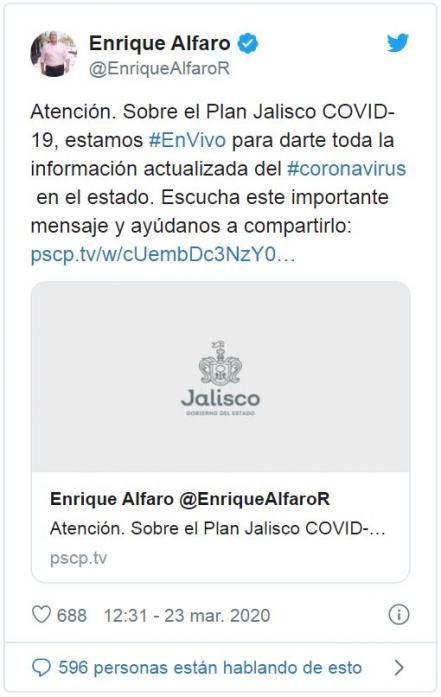 Jalisco confirma primer muerto en el estado por coronavirus; suman 3 en el país