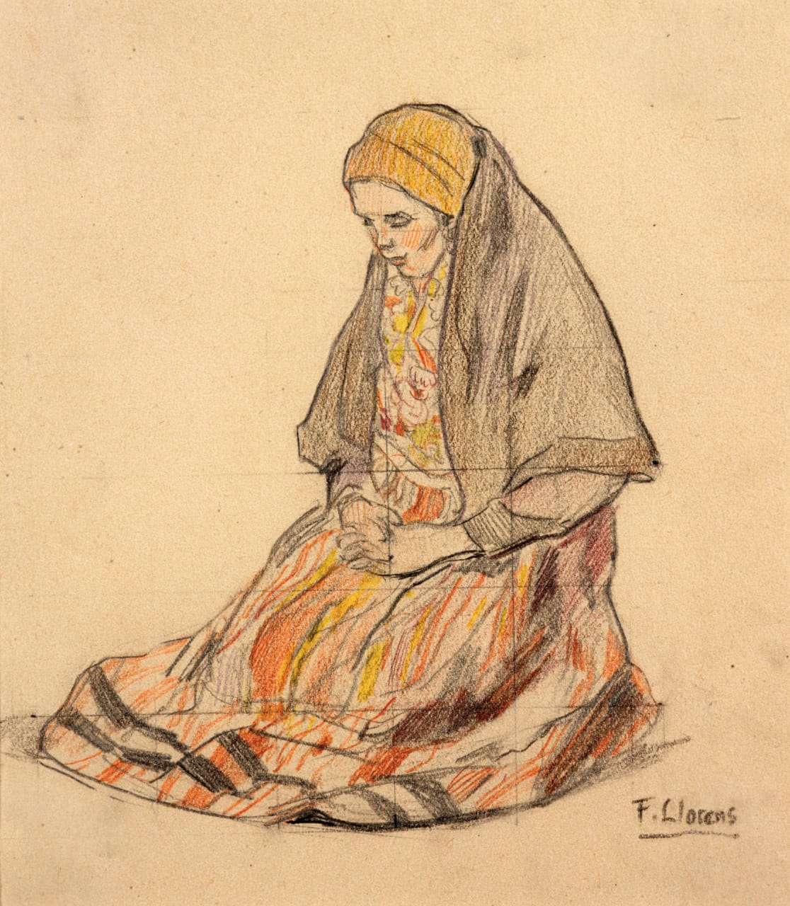 Autor: Francisco Llorens. cortesía de: http://coleccion.abanca.com/es/Coleccion-de-arte/Obras/ci.Campesina-gallega-rezando.formato7.html