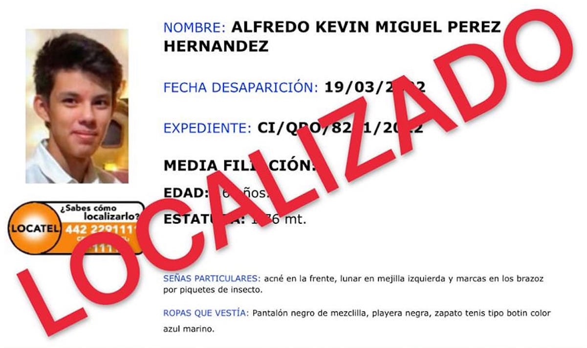 "Alfredo Kevin se encontraba trabajando en la capital de Querétaro; no estaba desaparecido"