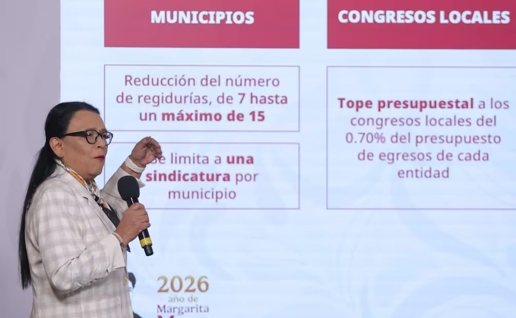 Rosa Icela Rodríguez, secretaria de Gobernación, en la conferencia matutina del 17 de marzo de 2026. Foto: Gabriel ano / EL UNIVERSAL