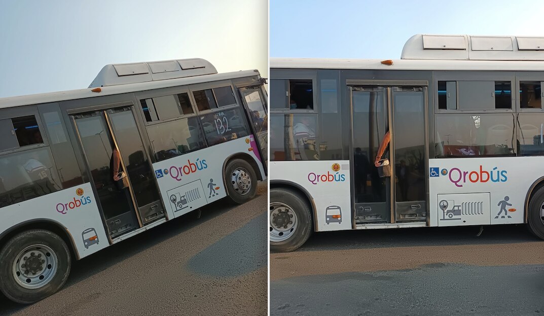 Captan a pasajero viajando con una mano fuera del Qrobús