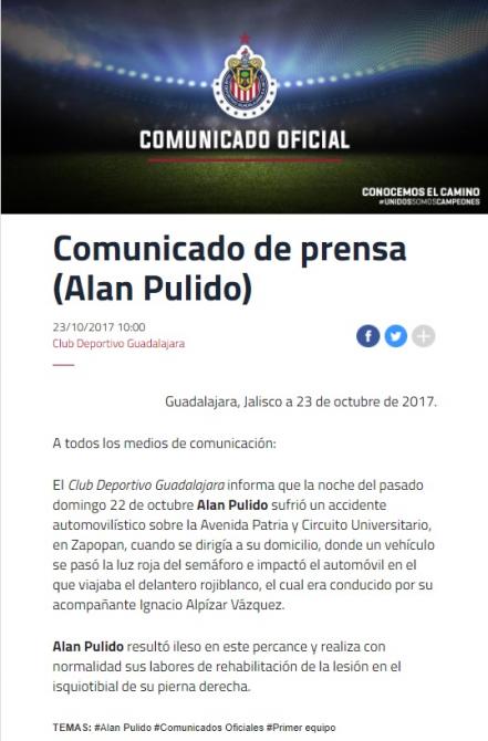 Alan Pulido involucrado en accidente automovilístico
