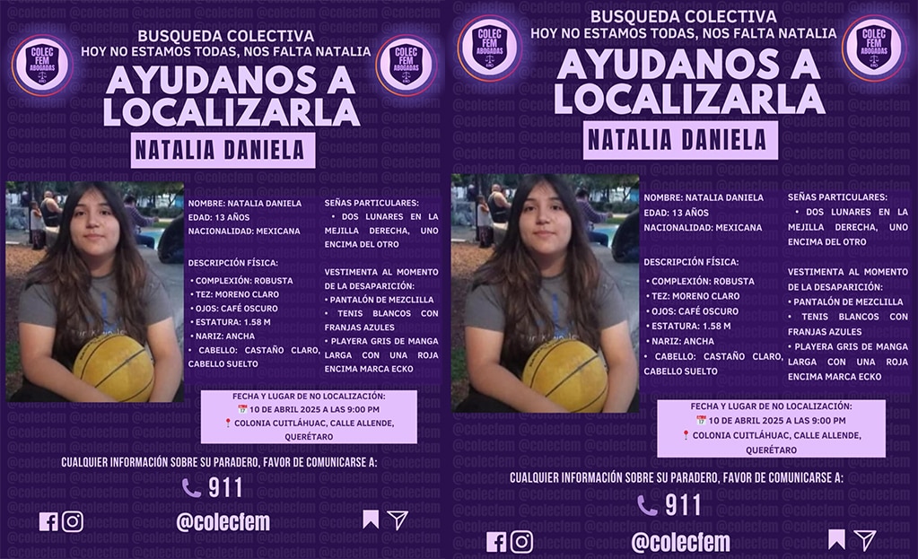 Buscan a Natalia Daniela en Querétaro; fue vista por última vez el 10 de abril