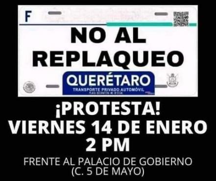 Convocan a protesta contra el reemplacamiento en Querétaro 