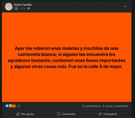 "En las últimas horas te han robado muy seguido", responde la policía a usuaria 