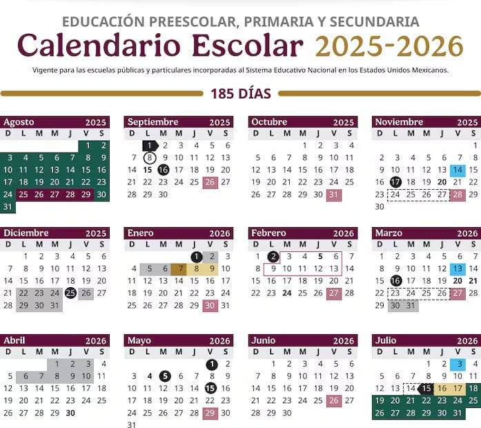 Calendario escolar de la SEP 2025-2026. Foto: Calendario Escolar SEP