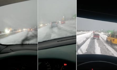 Granizo pinta de blanco la carretera al semidesierto queretano
