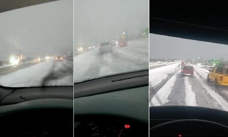 Granizo pinta de blanco la carretera al semidesierto queretano