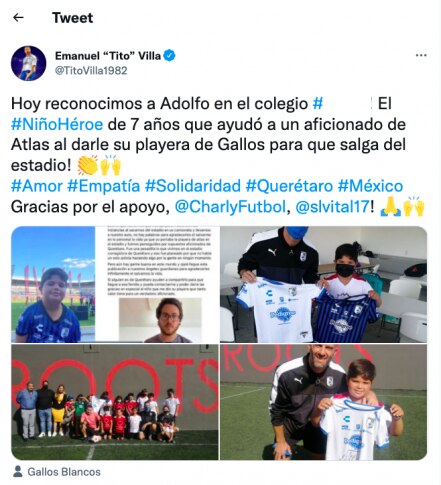 Tito Villa aplaude a niño que protegió a hincha de Atlas, en el Corregidora 