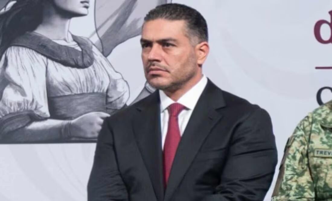 El titular de la Secretaría de Seguridad y Protección Ciudadana (SSPC), Omar García Harfuch, durante la mañanera del 3 de noviembre del 2025. Foto: Presidencia / EL UNIVERSAL