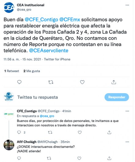 Comisión Estatal de Aguas de Querétaro balconea a la CFE; no responden el teléfono para reportes