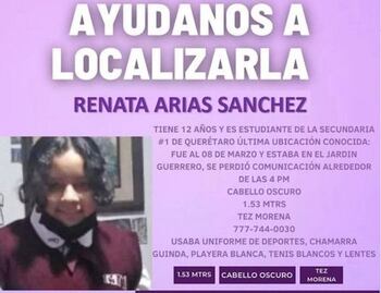 Buscan a Renata Arias; la menor fue vista por última vez en el Jardín Guerrero