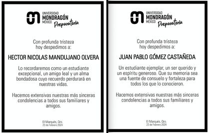 Preparatoria de la Universidad Mondragón lamenta fallecimiento de dos estudiantes