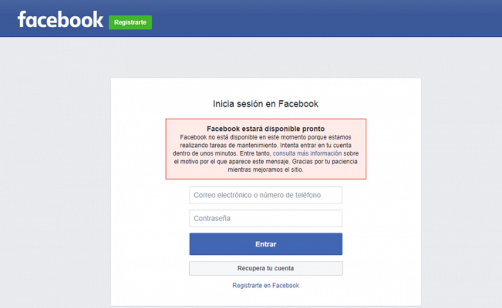 Problemas para entrar a Facebook por mantenimiento