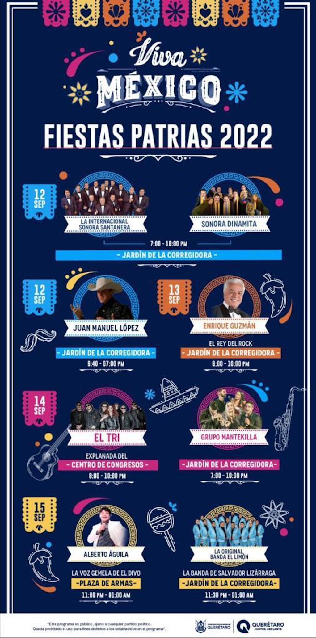 Desde cumbia hasta rock; así es el cartel de las fiestas patrias 2022 en Querétaro