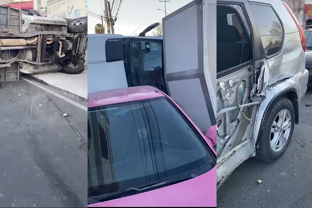 Tras chocar a vehículos estacionados, camioneta de carga vuelca en Avenida Universidad. Foto: Captura de pantalla