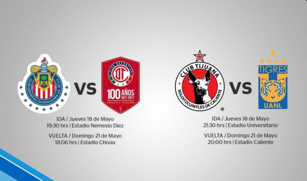 Toluca-Chivas abre semifinales del Clausura que se jugarán jueves y domingo