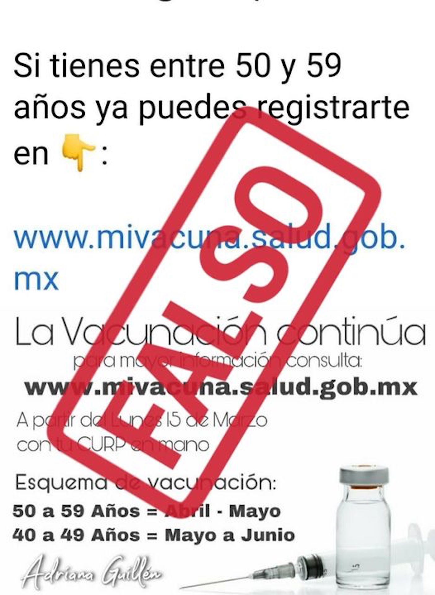 Falsa, la vacunación contra el Covid-19 para adultos de 50 a 59 años