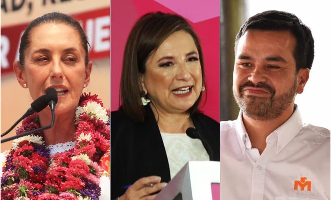 Claudia Sheinbaum, Xóchitl Gálvez y Jorge Álvarez Máynez. Foto: Diego Simón/ Berenice Fregoso/ Emilio Vásquez/ EL UNIVERSAL
