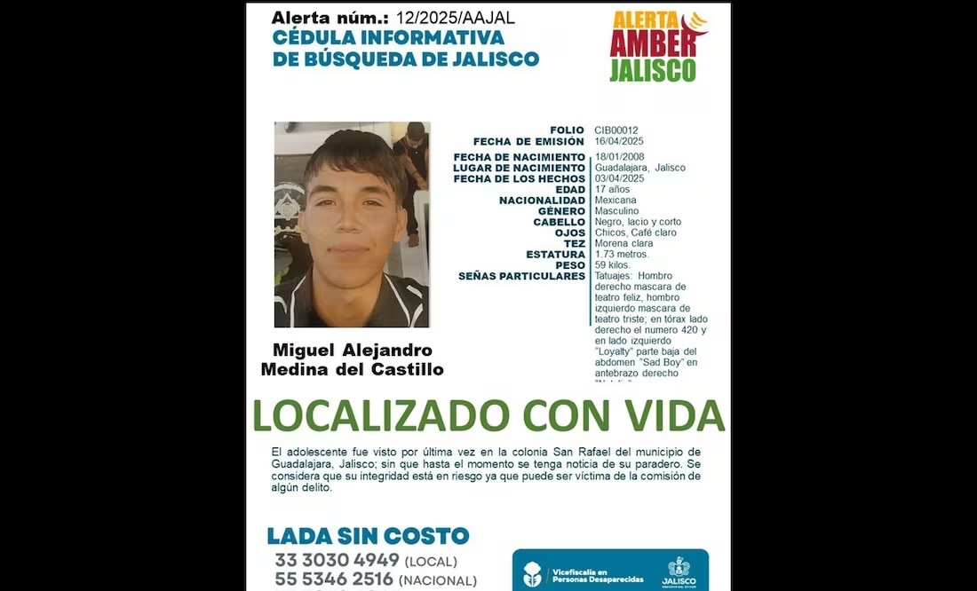 Localizan con vida a estudiante de preparatoria de la Universidad de Guadalajara desaparecido hace 3 meses
