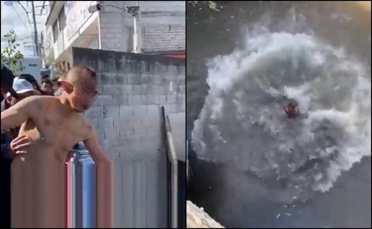 Desnudan, golpean y avientan a supuesto ladrón a canal de aguas negras en Chiapas