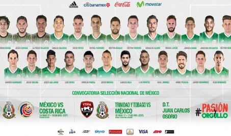 México da su lista de convocados para duelos contra Costa Rica y Trinidad y Tobago