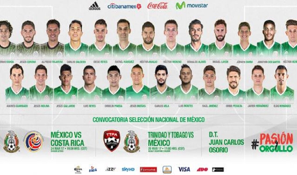 México da su lista de convocados para duelos contra Costa Rica y Trinidad y Tobago