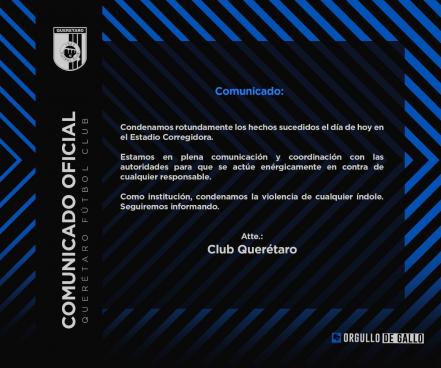 Sociedad queretana condena la violencia ocurrida en el estadio Corregidora 