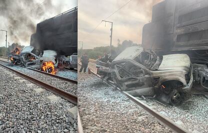 Camioneta huachicolera choca contra el tren en San Juan del Río
