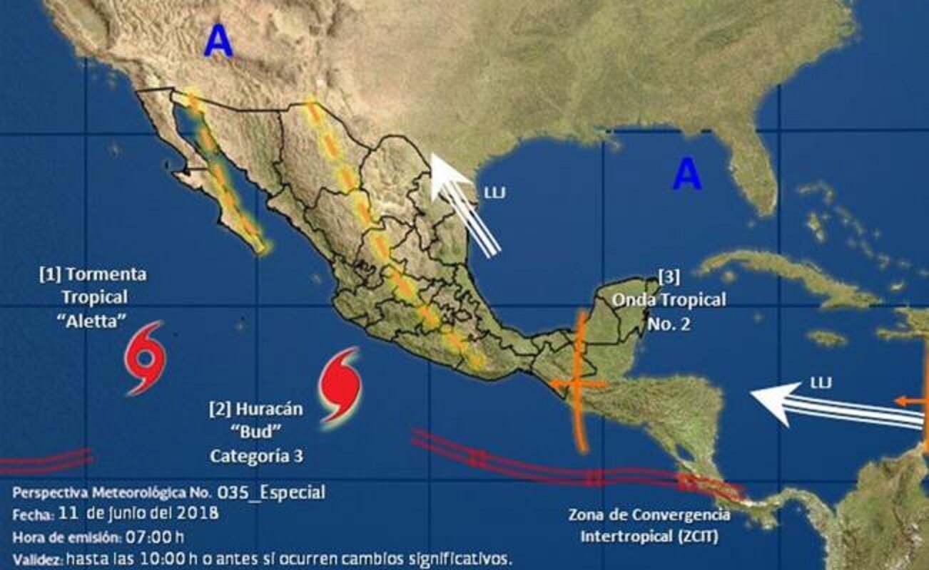 Bud, Se mantiene zona de vigilancia desde Manzanillo, Colima hasta Cabo Corrientes, Jalisco. Foto: @conagua