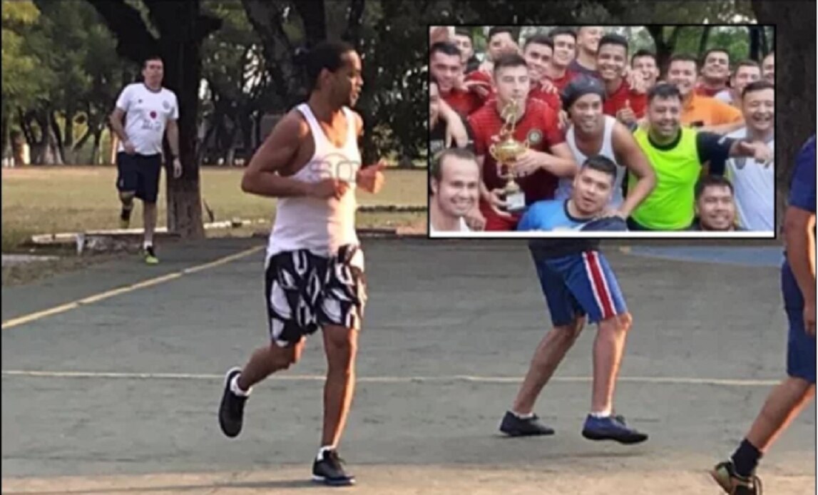 En prisión, Ronaldinho ganó un torneo; el trofeo fue un cerdo de 15 kilos