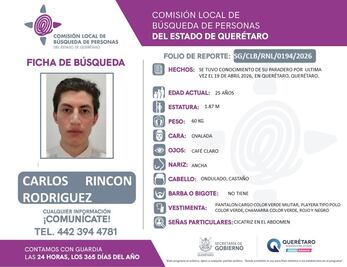 Buscan a Carlos Rincón en Querétaro; su paradero se desconoce desde el 19 de abril