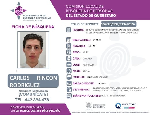 Buscan a Carlos Rincón en Querétaro; su paradero se desconoce desde el 19 de abril