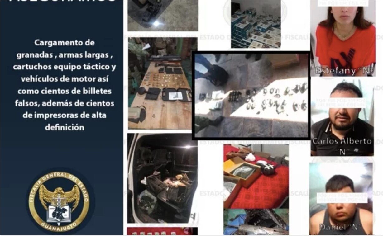 Detienen a 3 personas en posesión de arsenal y billetes falsos en Guanajuato