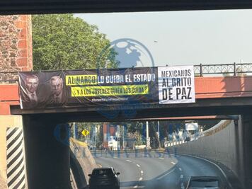 Colocan manta contra Rubén Rocha y Adán Augusto en Bernardo Quintana, Querétaro