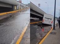 Fuga de agua provoca hundimiento en avenida 5 de Febrero; una unidad de transporte resultó afectada