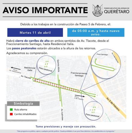 Cerrarán carriles de “alta” en 5 de Febrero; desde este martes hasta nuevo aviso