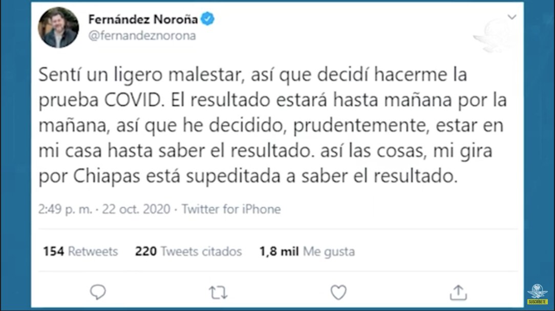 Gerardo Fernández Noroña da negativo a Covid-19