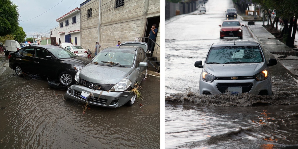 El agua arrastra varios vehículos en San Pedrito Peñuelas