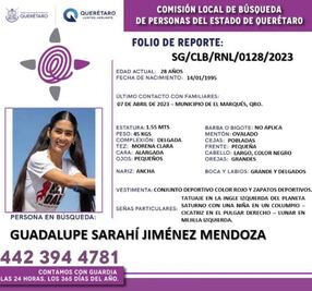 Autoridades en Querétaro piden apoyo para la localización de Sarahí Jiménez