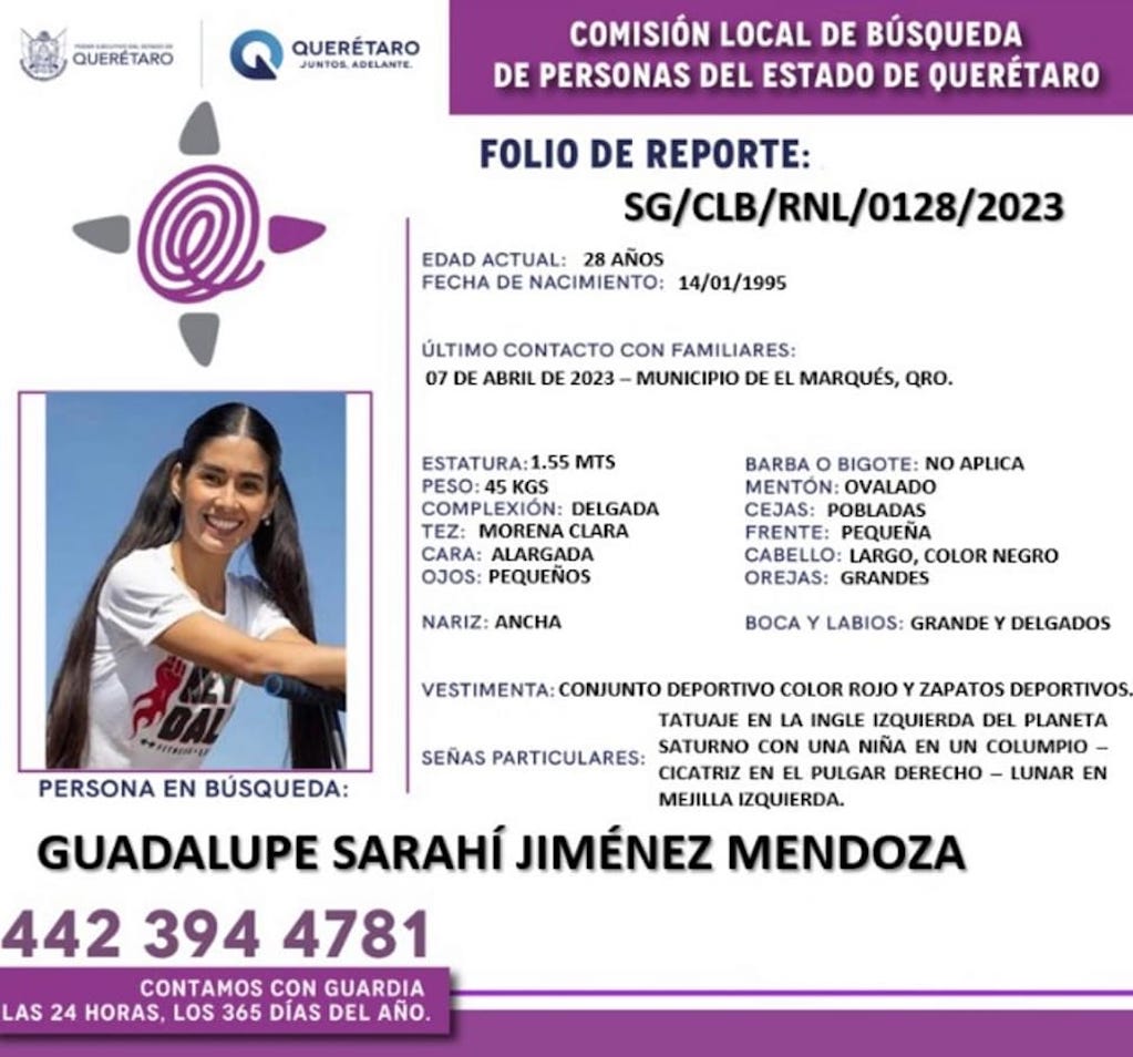 Autoridades en Querétaro piden apoyo para la localización de Sarahí Jiménez